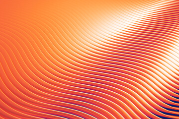 Abstract design colorful wavy background in bright warm orange and blue colors. 3D rendering of Wallpapper