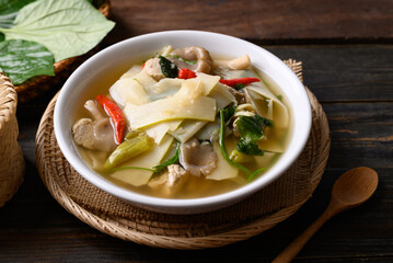 Spicy bamboo shoot soup with mushroom, Local Thai food
