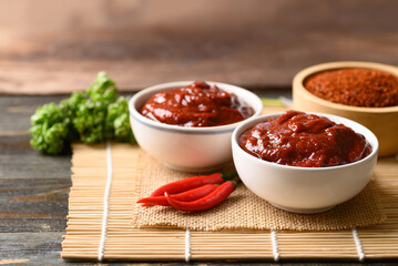 Korean gochujang (red chili paste), spicy and sweet fermented condiment in Korean food