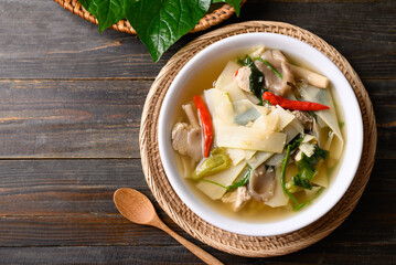 Spicy bamboo shoot soup with mushroom, Local Thai food