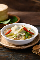 Spicy bamboo shoot soup with mushroom, Local Thai food