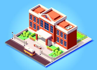  isometric building school vector illustration
