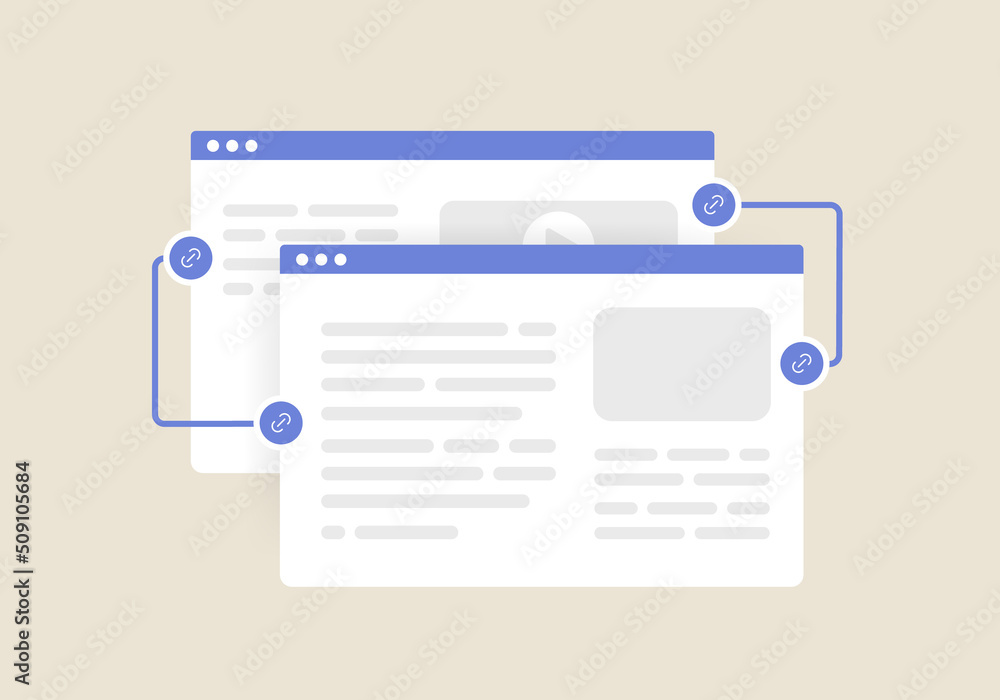 Poster internal linking for seo concept. link building for search engine optimization. vector illustration 