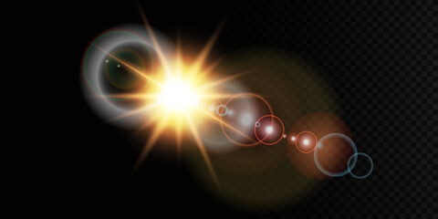 Vector transparent sun light, lens flare special effect. Solar flare with beams and spotlight

