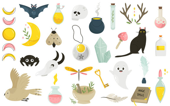 Big set of magical icons and items. Vector image