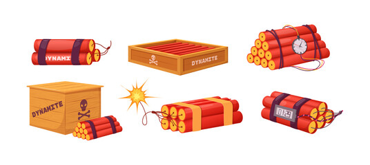 Red dynamite sticks and detonator box. - obrazy, fototapety, plakaty