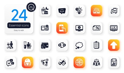 Set of Business flat icons. Talk bubble, Santa boots and Hold smartphone elements for web application. Report document, Checklist, Online voting icons. Instruction info, Ice cream. Vector
