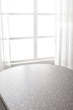 desktop,Windowsill gauze shade empty window desk and clean white window curtains
