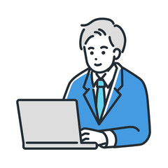 パソコンを使用するビジネスマンのイラスト。