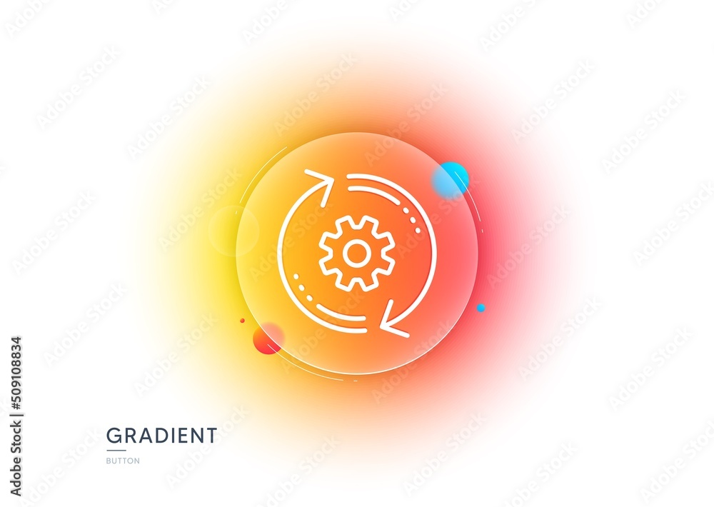Poster cogwheel line icon. gradient blur button with glassmorphism. engineering tool sign. cog gear, refres