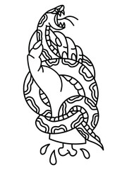 Viper in hand. Vector hand drawn illustration. Tattoo sketch, t-shirt print, sticker design