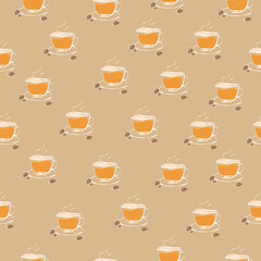 Seamless pattern with coffee. Vector design. Vector graphic. Seamless abstract geometric pattern. Natural aroma drink. Vector drawing.