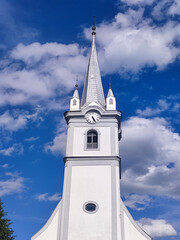 Catholic church and deep blue sky, architecture in Ukraine