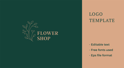 Cute minimalist organic natural tree branch leaves and berries premium line art logo vector