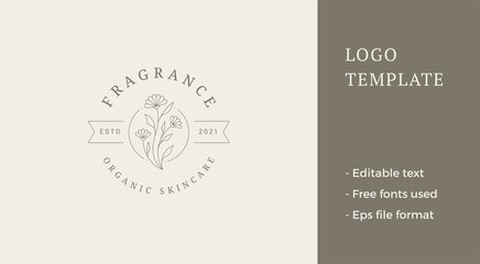 Minimalist chamomile meadow organic bouquet circle logo with place for text vector illustration