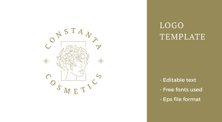 Elegant female head abstract botanical blossom hairstyle portrait business card logo vector