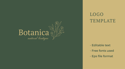 Natural organic botanic flower twig leaves minimalist line art logo with place for text vector