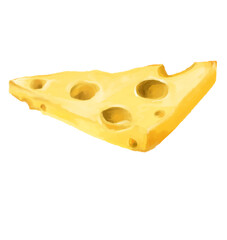 Cheese with holes butter slice watercolor illustration dairy product