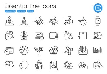 Calendar time, Analytics graph and Payment exchange line icons. Collection of Remove team, Hydroelectricity, Puzzle icons. Bar diagram, Binary code, Add team web elements. Algorithm. Vector