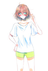 半袖短パンの女性　恋