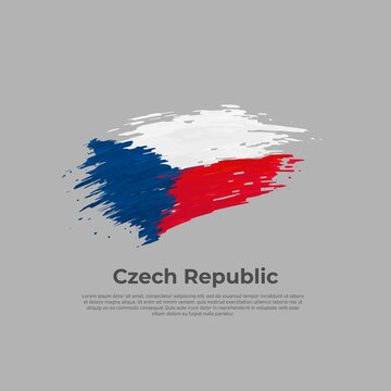 Czech Republic flag. Brush painted flag on a white background. Brush strokes. Vector design national poster, template. Place for text.  State patriotic banner of czech republic, cover. Copy space