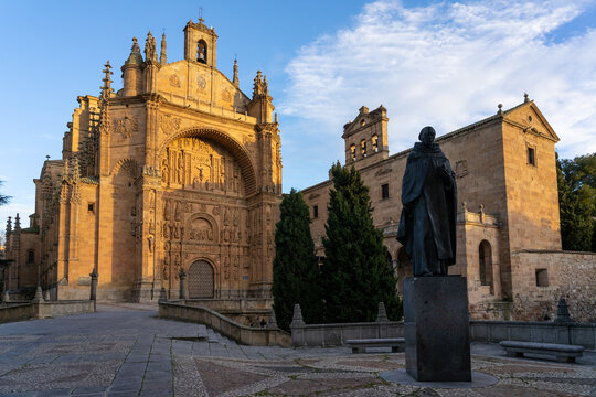 San Esteban convent of Salamanca (World Heritage Site by UNESCO) at sunset in the old town, Castilla y Leon, Spain.