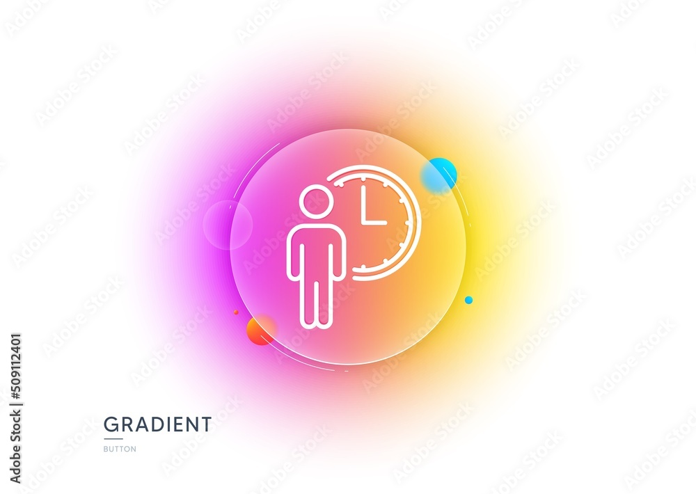 Poster person waiting line icon. gradient blur button with glassmorphism. service time sign. clock symbol. 