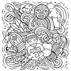 New Zealand hand drawn cartoon doodle illustration. Funny local design.