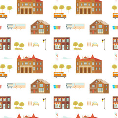 Seamless pattern with cute town print Flat Vector