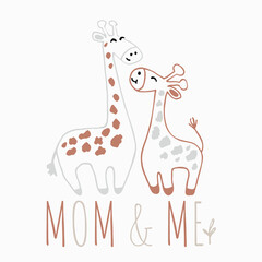 Mom and baby giraffe cute summer print. Sweet african animal.
