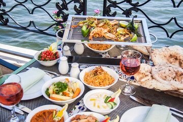 Food Photography art shots, Egyptian Oriental Barbequed Sea food, Photo is selective focus with shallow depth of field. Shot taken at Cairo Egypt