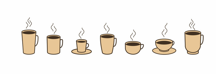 Set Mugs Coffee. Tea. Cafe Vector Template Design. Breakfast.