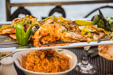 Food Photography art shots, Egyptian Oriental Barbequed Sea food, Photo is selective focus with shallow depth of field. Shot taken at Cairo Egypt