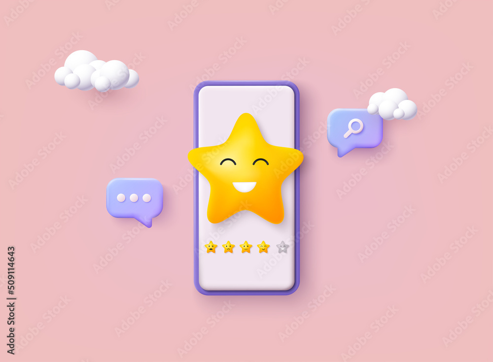 Poster star feedback. vector customer review concepts. reviews stars with good and bad rate and text. 3d we
