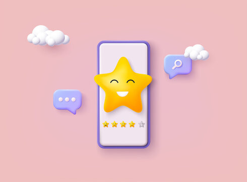 Star Feedback. Vector customer review concepts. Reviews stars with good and bad rate and text. 3D Web Vector Illustrations.