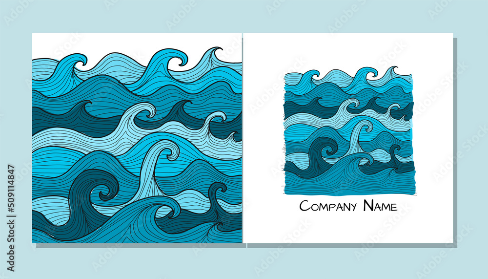 Sticker book cover design. sea waves background