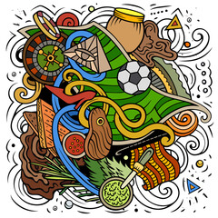 Uruguay hand drawn cartoon doodles illustration. Funny travel design. Creative vector background. Latin America country elements and objects.