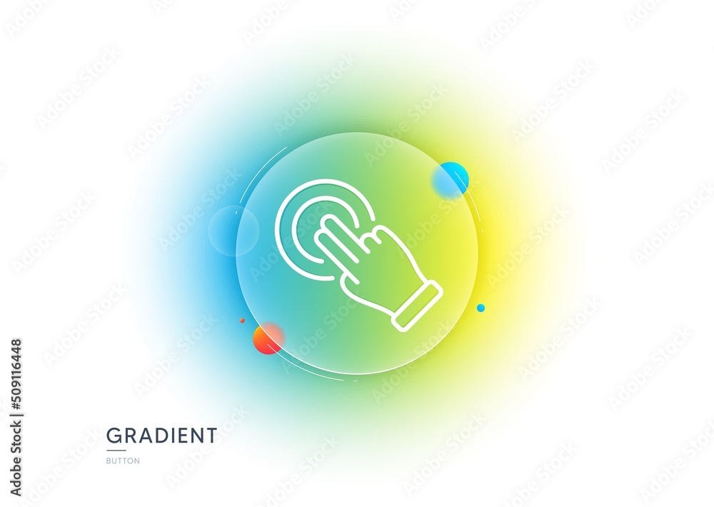 Poster touchscreen gesture line icon. gradient blur button with glassmorphism. click hand sign. push action