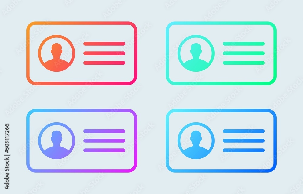 Poster identification card or id card line icon set in gradient colors. vector illustration.