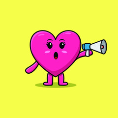 Cute Cartoon lovely heart character speak with megaphone in 3d cartoon style concept