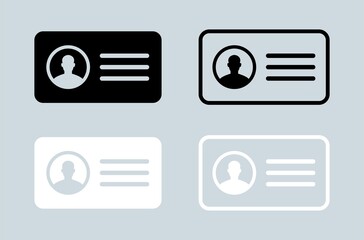 Identification card or id card icon set in black and white colors. Vector illustration.