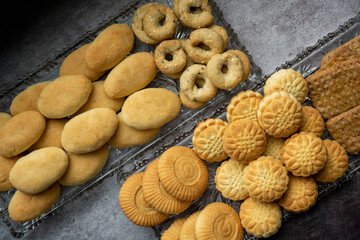 Assorted maamoul or mamoul cookies with dates , walnuts and pistachio nuts.Arabic Eid al Adha, Eid al Fitr sweets....Desserts