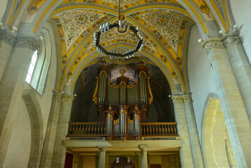 Innenansicht der reformierten Kirche Saint-Martin in Lutry, Distrikt Lavaux-Oron des Kantons Waadt...
