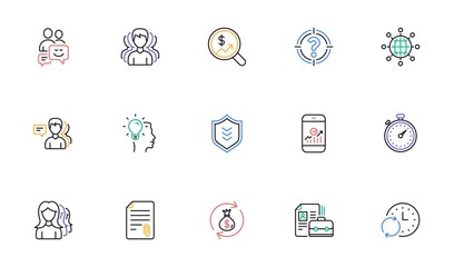 Business line icons. Group of people, Portfolio and Teamwork icons. User profile linear icon set. Bicolor outline web elements. Vector