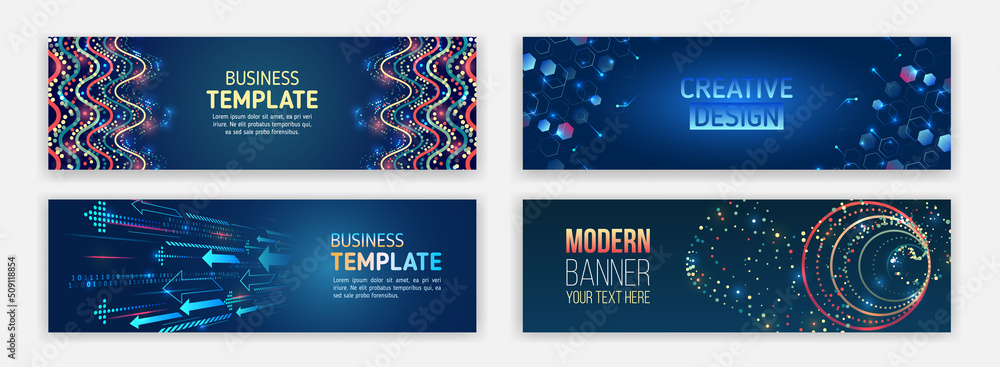 Poster scientific and technical concept. modern banner in hi-tech style. set of web banner templates, infor