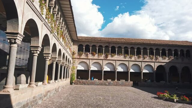 The empty patio of colonial church of Koricancha-Coricancha. Cusco city, Peru
