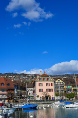 Naklejka premium Yachthafen Lutry, Distrikt Lavaux-Oron des Kantons Waadt / Schweiz