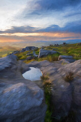 Digital poster of The Roaches at sunset in the Peak District National Park.