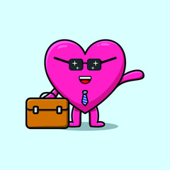 Cute cartoon lovely heart businessman character holding suitcase illustration