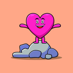 Cute cartoon lovely heart character standing in stone vector illustration in concept 3d cartoon style